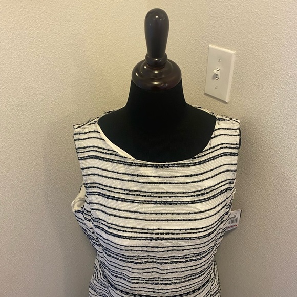 Taylor Textured-Stripe Fit Flare Dress Black Ivory White Sleeveless 16 NEW $128 - Picture 3 of 8